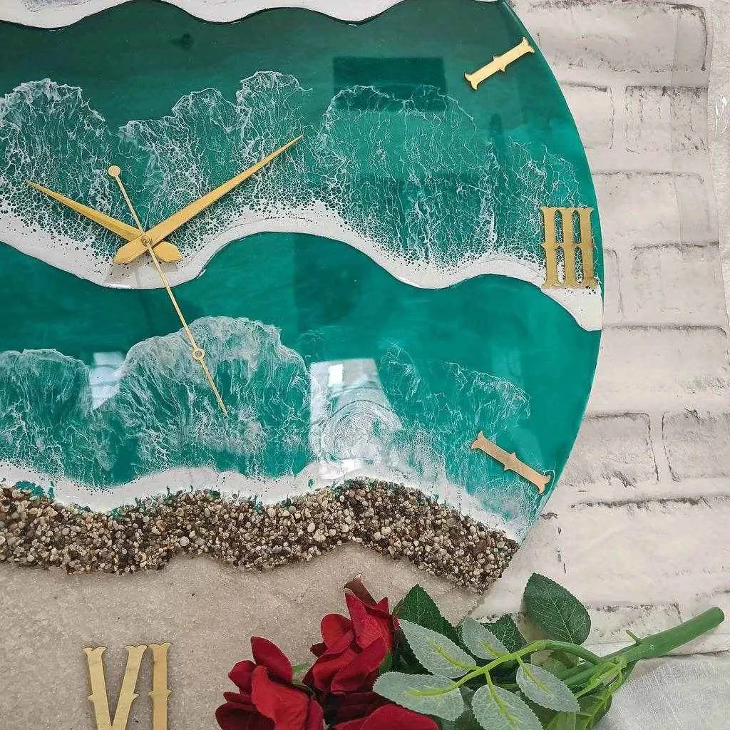 Aqua Green Beach Resin Wall Clock - Handcrafted Elegance for Home thumb 2