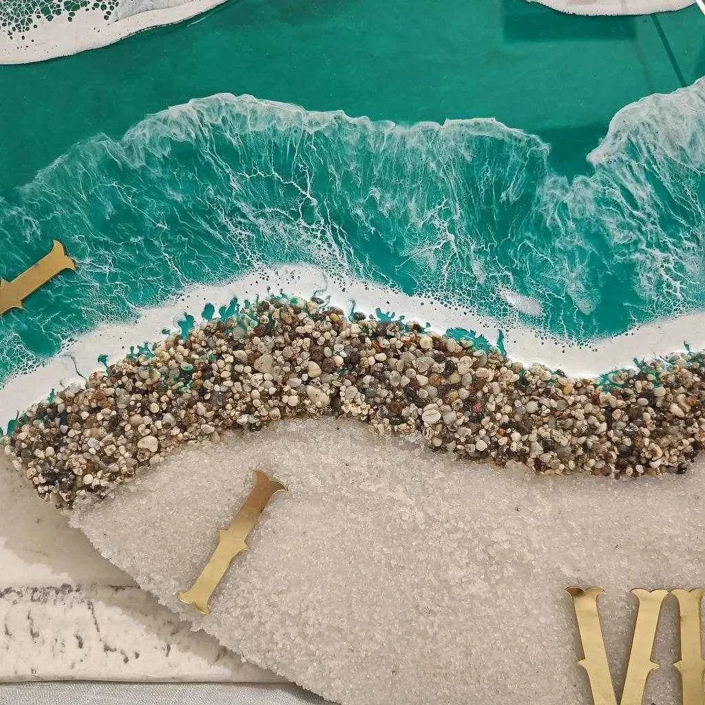 Aqua Green Beach Resin Wall Clock - Handcrafted Elegance for Home thumb 3