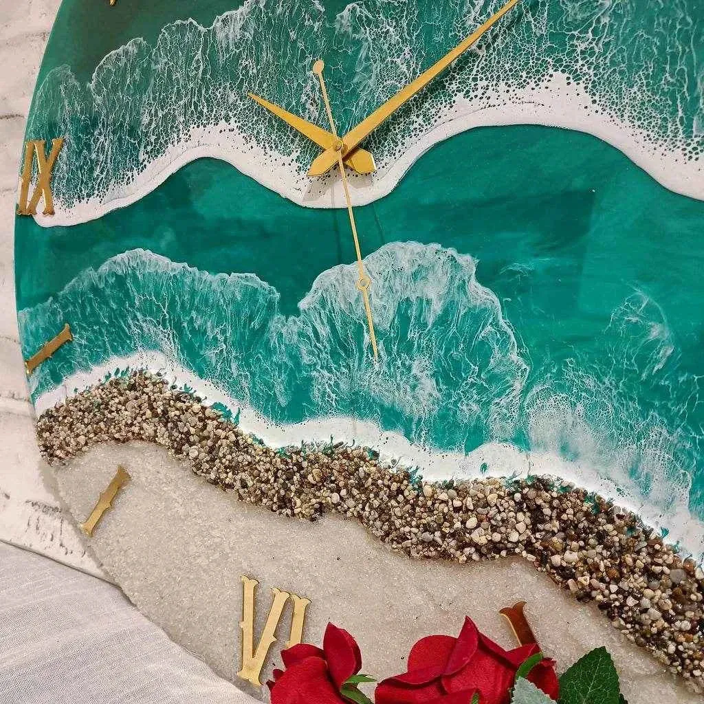 Aqua Green Beach Resin Wall Clock - Handcrafted Elegance for Home thumb 4